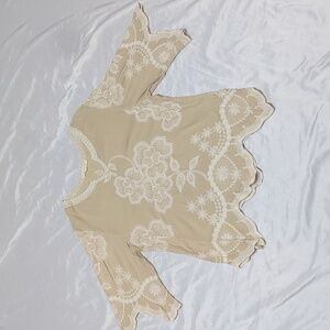 Solitaire Embroidered Floral Boho Peasant Top with Handkerchief Sleeves